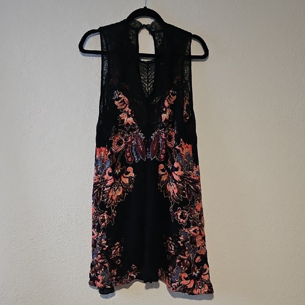 Free People Black Floral Lace Chemise Slip Dress Size M